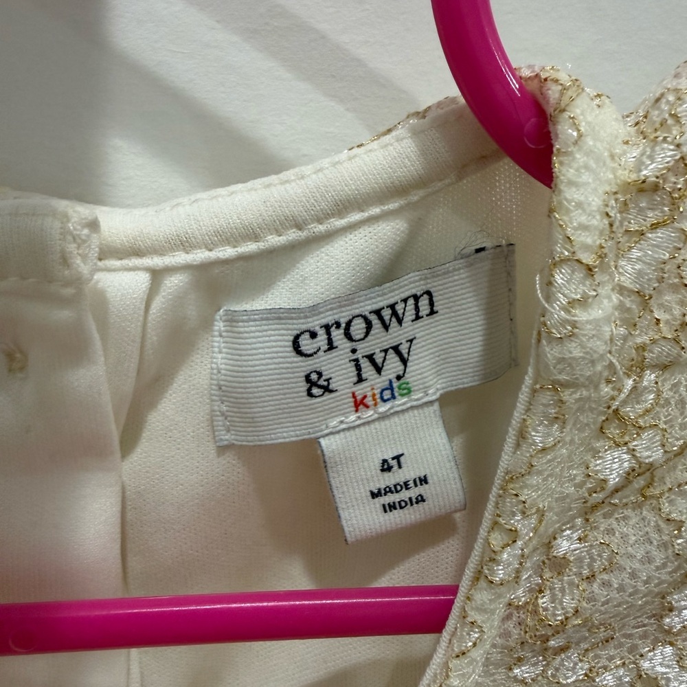Girls' Two-Tone Lace & Satin Dress with Gold Swan Print - Picture 3 of 4